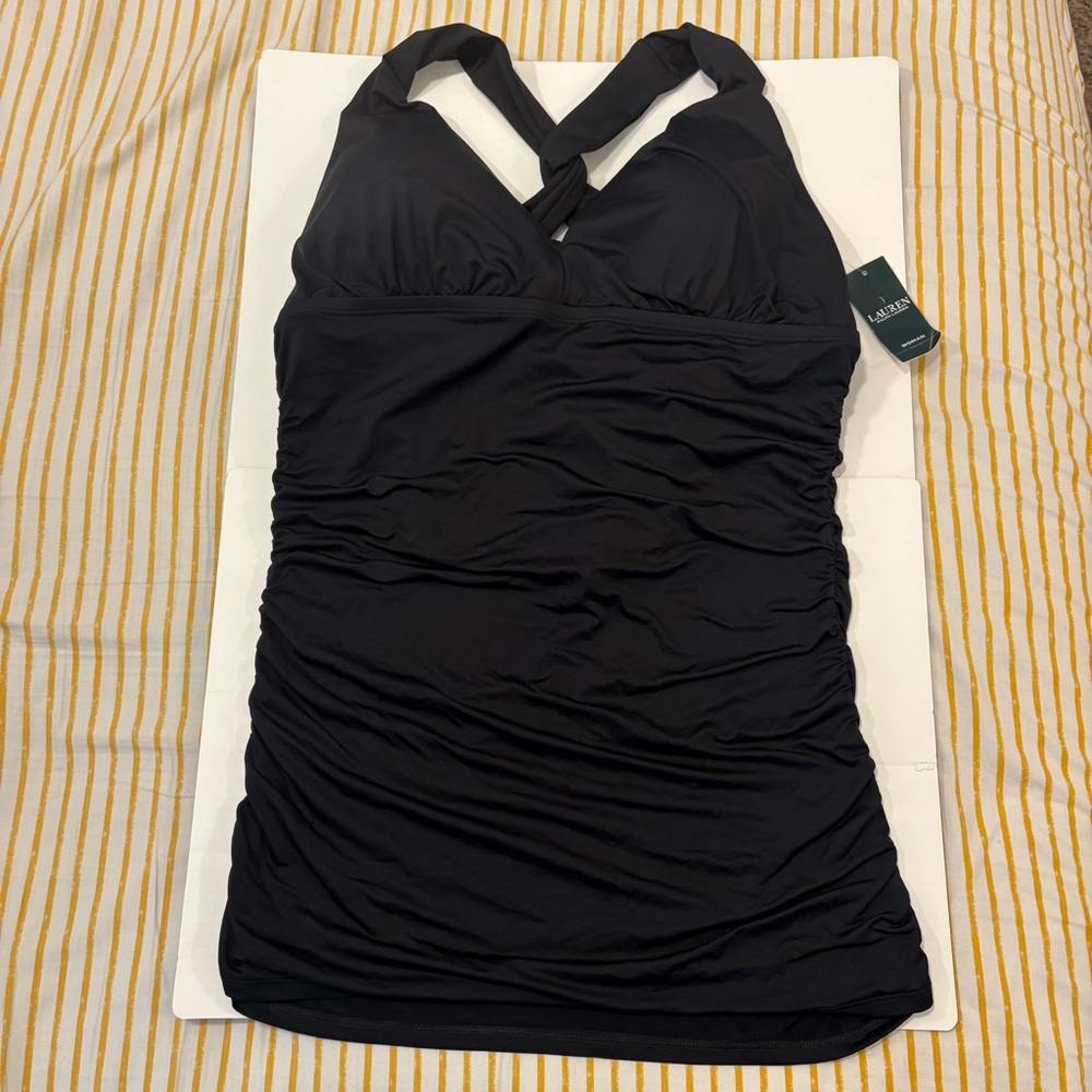 Lauren Ralph Lauren Plus Size Plunge Halter Mio One Piece Swimsuit Swim Dress 18 - Picture 4 of 9